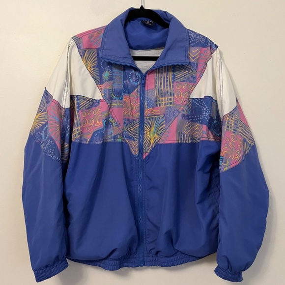 VINTAGE full-zip lightweight abstract windbreaker jacket - Picture 2 of 12